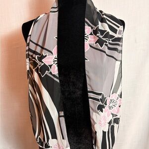 Black & White Scarf with Pink Floral Design